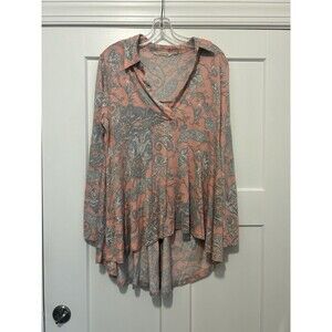 SOFT SURROUNDINGS Medium V-neck Orange Gray Philippa Paisley Collared Tunic Top